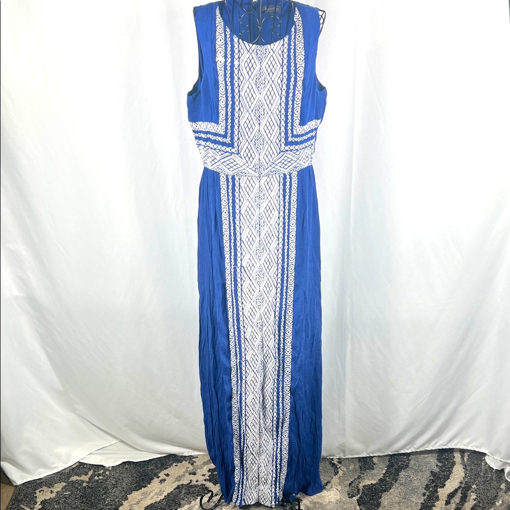 Luxology Chic Blue & White Sleeveless Maxi Dress Womenโs Large Zip Backโ